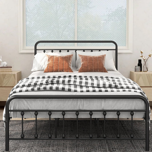 SESSLIFE Queen Platform Bed Frame for Adults Teens, Metal Queen Size Bed Frame No Box Spring Needed, Bed Frame with Headboard and Footboard, Mattress Foundation, Steel Slats Support, Black, X655