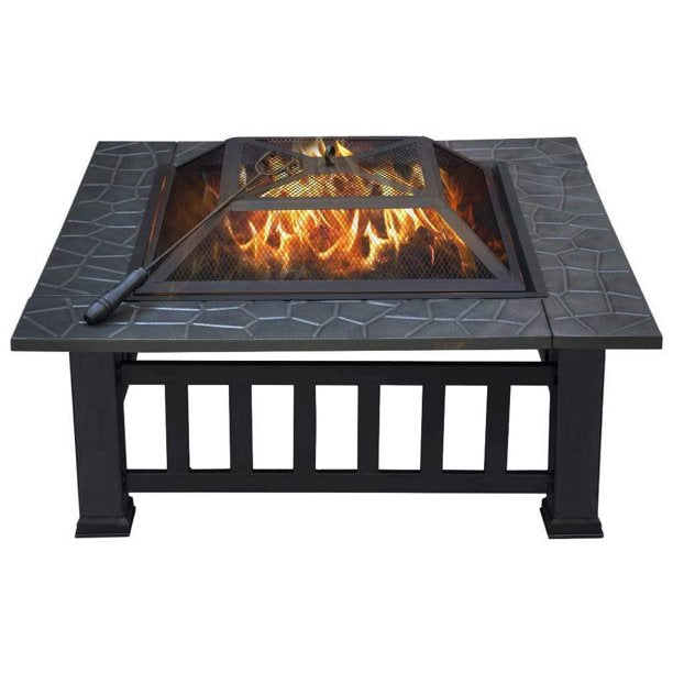 3 In 1 Fire Pits, 32" Outdoor Fire Pit Table, Fire Pits for Camping Picnic Backyard Patio, Wood Burning Fire Pits with Accessories, Waterproof Cover, Mesh Lid, Antique Gray