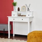 SESSLIFE Wood Desk with Storage, Computer Desk with 4 Drawers and Detachable Tabletop, White Writing Desk for Home Office, Bedroom Vanity Desk for Girls, Student Kids Study Desk