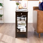 Narrow End Tables for Living Room, Sesslife Wood Storage Side Table with Two Drawers and Open Shelf, Brown Sofa Table Nightstand for Bedroom, Modern Furniture