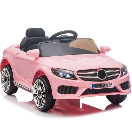 Kids Ride on Toy Car with Remote Control, Sesslife 12V Electric Ride on Car with LED Lights, Music Player, Safety Belt, Slow Start Device, Battery-Powerd Kids Cars for 3-4 Years Old Girls, Pink