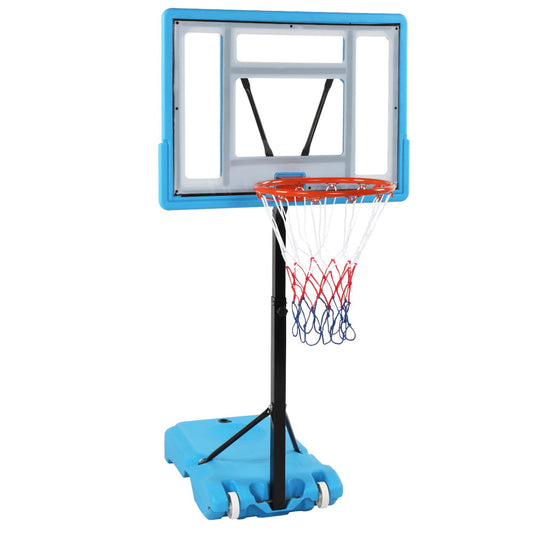 Height Adjustable Basketball System, SESSLIFE Swimming Pool Basketball Hoop with PVC Transparent Board, Nylon Net, Wheels, Portable Basketball Goal Water Basketball Game, Blue, X3021