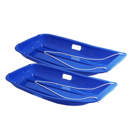 Plastic Sleds for Kids Teens, 2 Packs Snow Sled with Pull Rope & 2 Handles