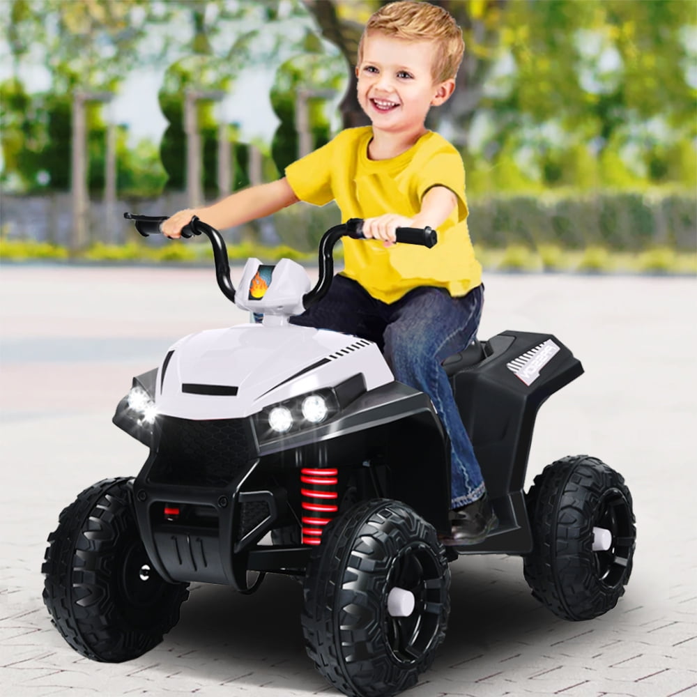 Kids ATV Ride on, Sesslife Electric Ride on Cars for Kids Ages 3-5, 6V Ride on Toys for Boys Girls, Battery Powered ATV with MP3 Player, Engine Sounds, LED Lights, Soft Start, White