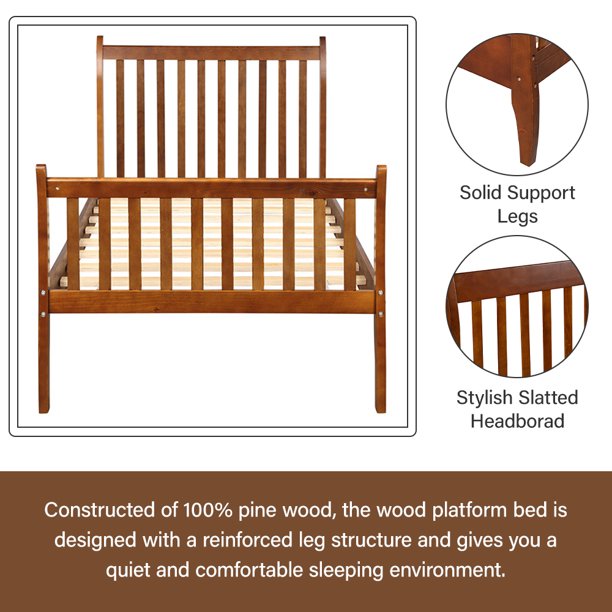 Twin Platform Bed, Sesslife Pine Wood Bed Frames with Headboard and Footboard, Twin Size Beds No Box Spring Needed, Modern Bed for Boys Girls Room, 80" L X 41.3" W X 40.4" H, Oak