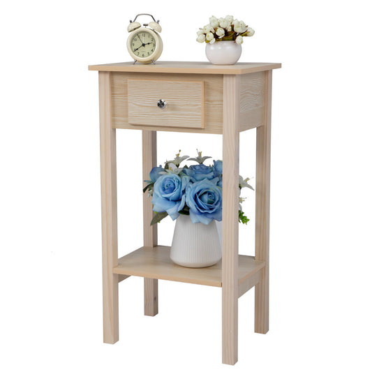 SESSLIFE Narrow End Table, 2-Tier Storage Nightstand with Drawer and Shelf, Wood Accent Table for Bedroom Living Room, Compact Modern Furniture Tall Bedside Table, Wood, X2327