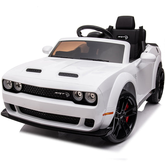 Dodge Challenger Kids Powered Ride on Cars, 12V Ride on Toys w/ Remote Control, Electric Vehicle for Kids 2-4 YO, Kids Cars to Ride in w/MP3 Player, Radio, Bluetooth, Lights, Kids Birthday Gift, White