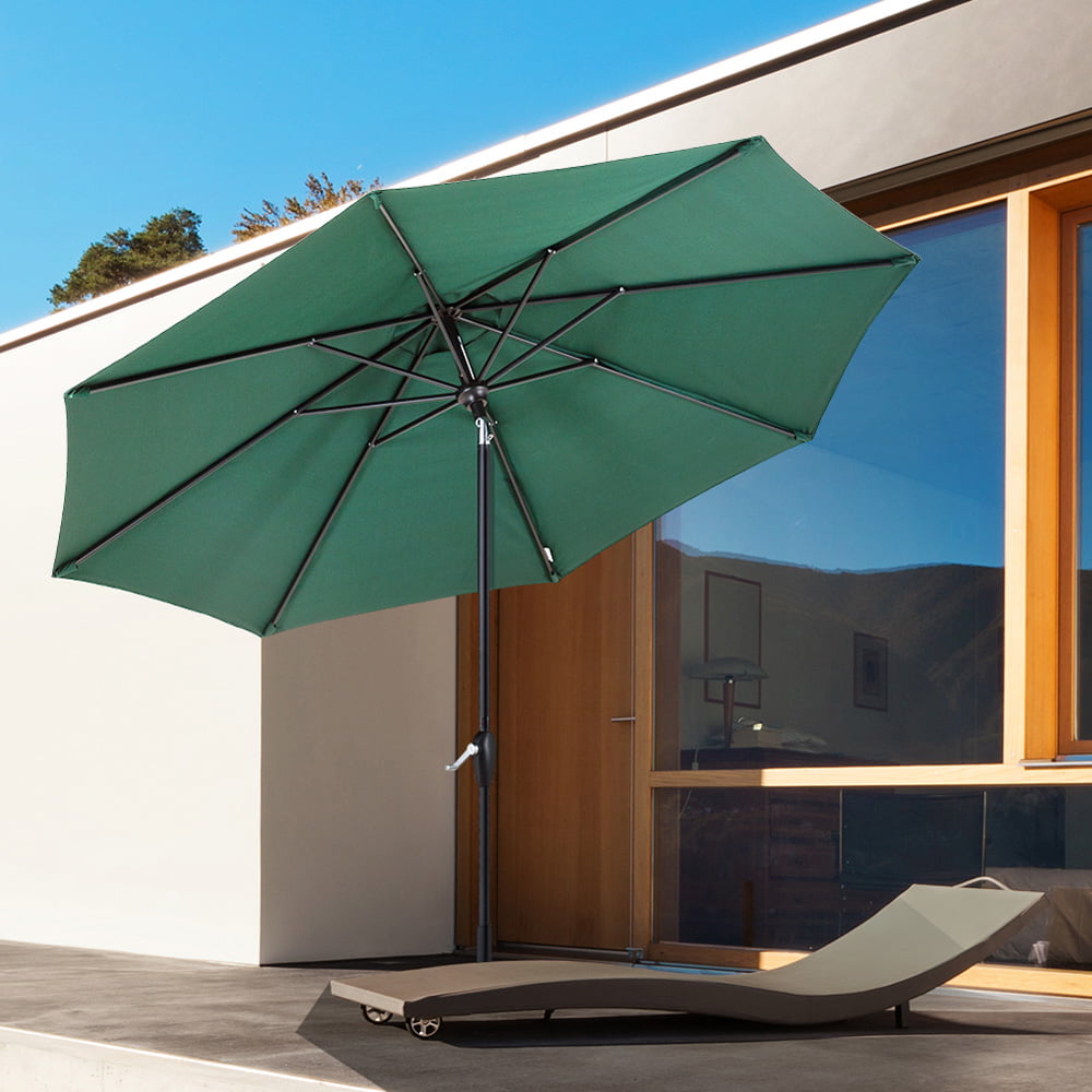 Sesslife Patio Umbrellas, 9' Outdoor Umbrella w/ Tilt Adjustment, UV-Resistant Fabric, 8 Ribs Market Table Umbrella with Crank, Green