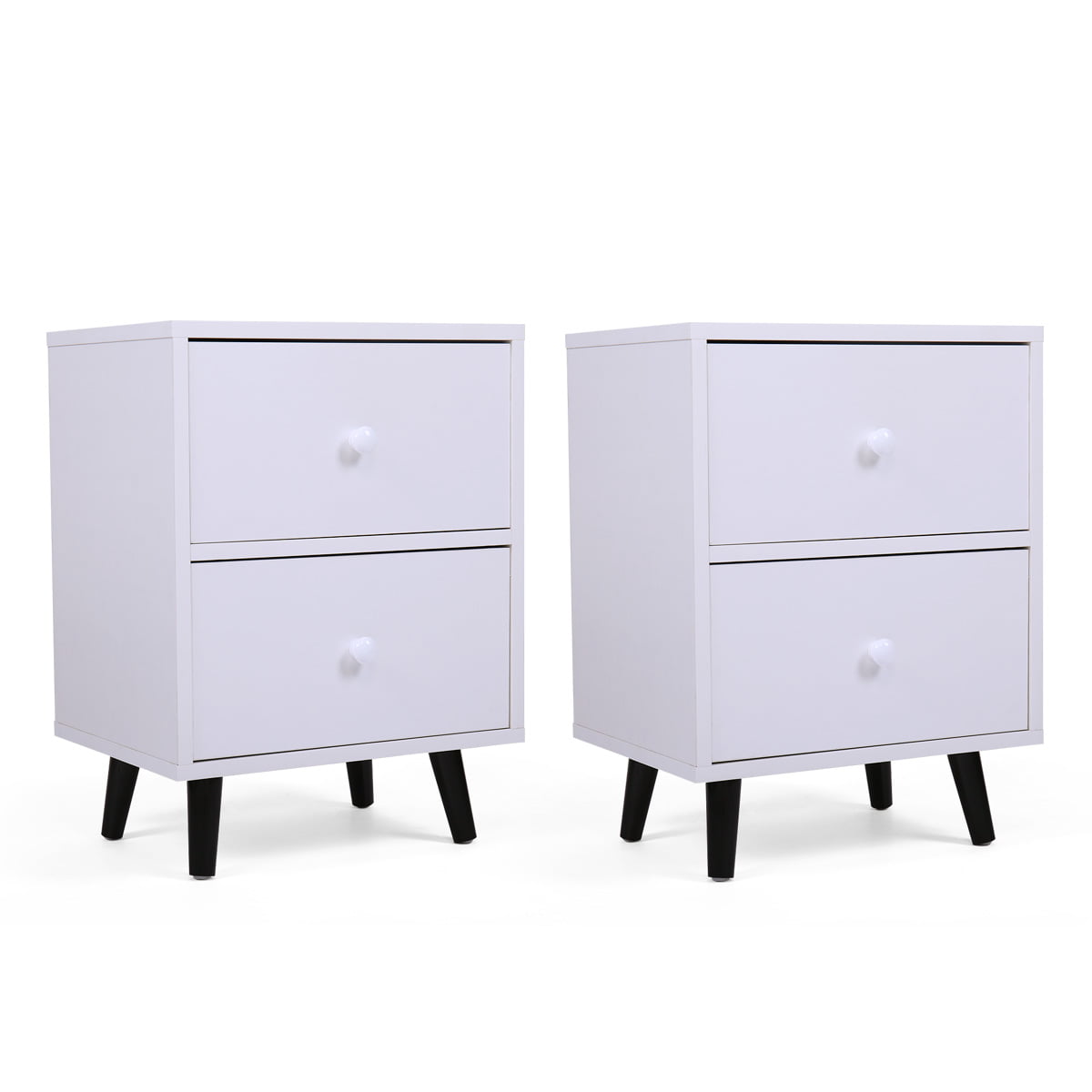 SESSLIFE Nightstand Set of 2, Bedside Tables with 2 Drawers, Wood Night Stand for Bedroom / End Table for Living Room, White, X332