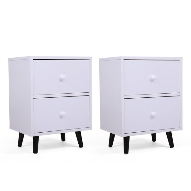 SESSLIFE Modern Bedside Table Set of 2, Wooden End Table with 2 Drawers for Bedroom Living Room, White, X336