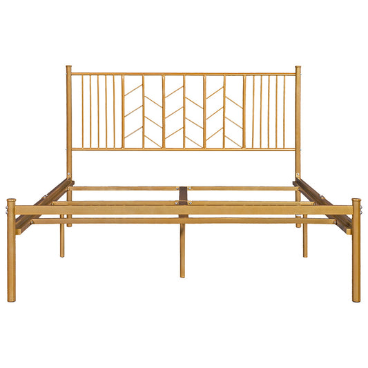 Sesslife Queen Platform Bed, Metal Queen Bed Frame No Box Spring Needed, Queen Size Bed with Headboard and Footboard, Bed Frame with 500 Lbs Capacity for Boy Girl Adult, Bedroom Furniture, Gold, X3080