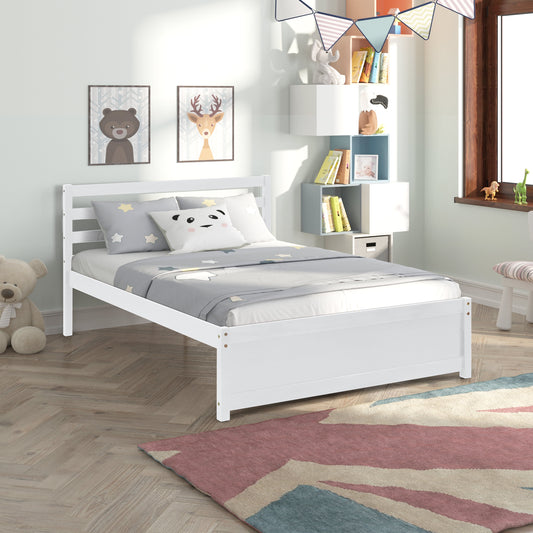 Solid Wood Bed Frame for Kids Teens Adults, Sesslife Full Platform Bed Frame with Headboard, Full Bed Frame No Box Spring Needed, White