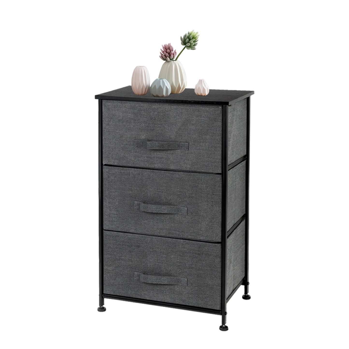 Dresser for Bedroom Storage, SESSLIFE Dresser with 3 Fabric Drawers, Steel Frame & Wood Tabletop, Modern Bedside Table for Hallway Entryway Closet, Storage Tower Nightstand Organizer, Dark Gray, X1300