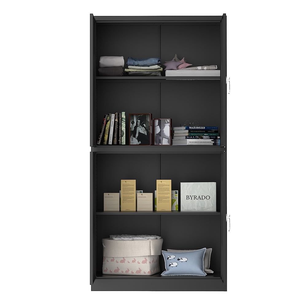 Sesslife 76" Tall Storage Cabinet with Locks, Metal Cabinet with Four Doors and Adjustable Shelves, 4 Tiers Locker for Office School Kitchen Bedroom, Black