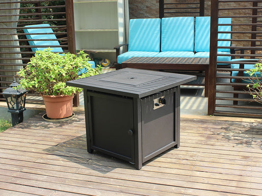 SESSLIFE Propane Fire Pit Table, 30 inch 50,000 BTU Square Outdoor Propane Fire Pit with Lid, Waterproof Cover, Lava Rack, Slat Table Top, Gas Fire Pit for Backyard Patio Garden, Brown, X884