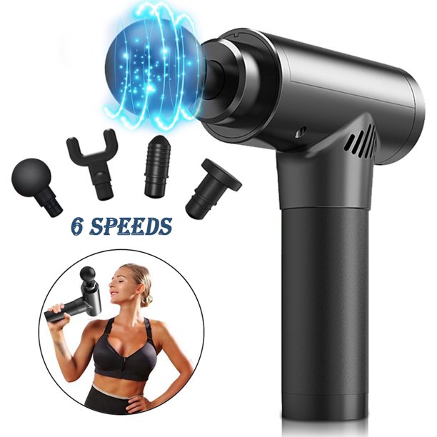 Massage Gun for Man Women, 6 Speed Portable Body Muscle Massager with 4 Massage Heads