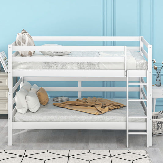 2-in-1 Loft Beds, SESSLIFE Twin Over Twin Bunk Bed, Wood Bunk Bed with Ladder and Guardrail, Space-Saving Bunk Bed with Slats Support, No Box Spring Needed, Modern Bedroom Furniture, White, X2223