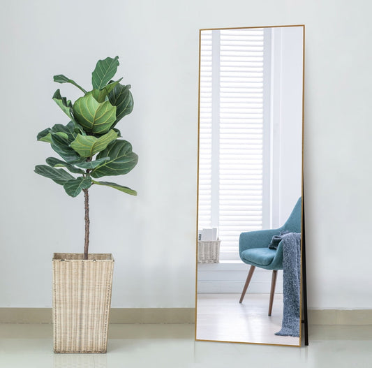 Full Length Mirror with Stand, Sesslife 65" x 22" Standing Mirror with Aluminum Frame, Floor Mirror Full Length for Bedroom, Living Room, Dressing or Entryway, Modern Silver Stand Up Mirror