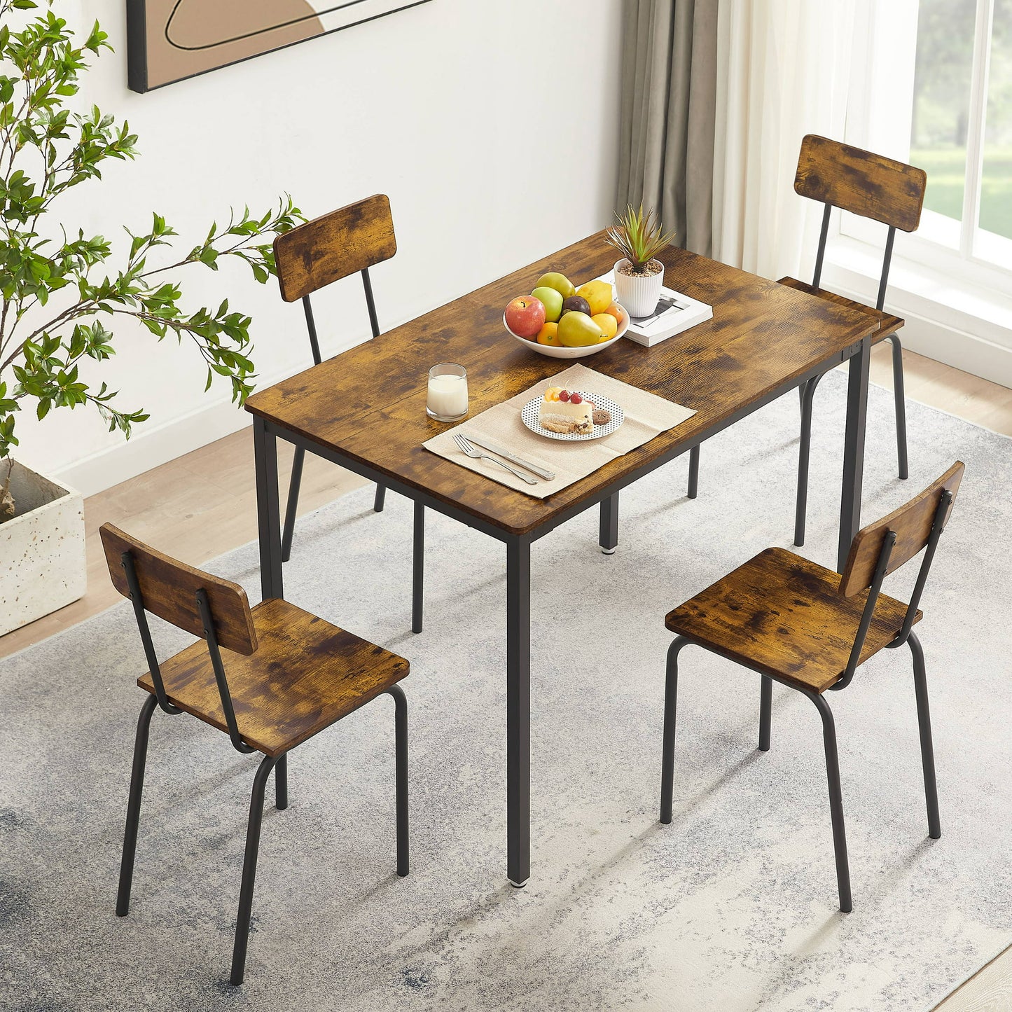 SESSLIFE 5 Pieces Dining Table Set, Dining Table Set for 4 for Dining Room, Breakfast Nook, Compact Space, Kitchen Table Set with Foldable Table and 4 Wood Chairs