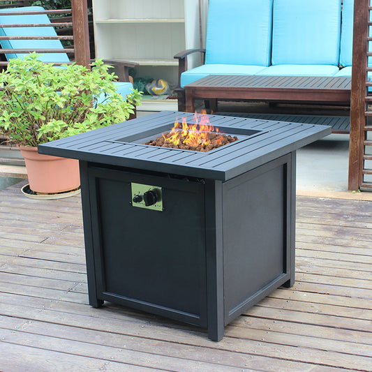 SESSLIFE Propane Fire Pit Table, 30 inch 50,000 BTU Square Outdoor Propane Fire Pit with Lid, Waterproof Cover, Lava Rack, Slat Table Top, Gas Fire Pit for Backyard Patio Garden, Black, X883