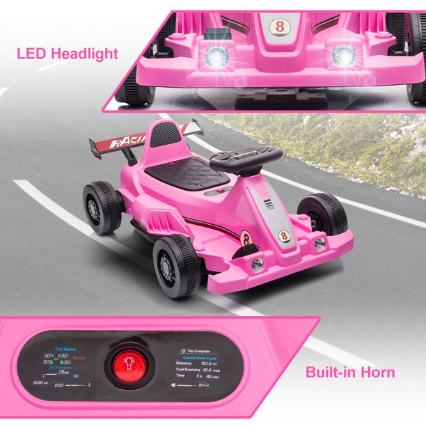 Pink 6V Powered Ride On Go Kart with Bubble Function, LED Light and Horn, Sesslife Electric Kids Ride on Toys for Boys Girls, Ages 2 and Older Birthday Gift