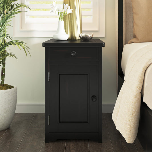 SESSLIFE Nightstand with Drawer and Cabinet, Wooden Bedside Tables with USB Port, Cup & Remote Control Holder, Espresso Accent Table End Table for Living Room Bedroom, X1566