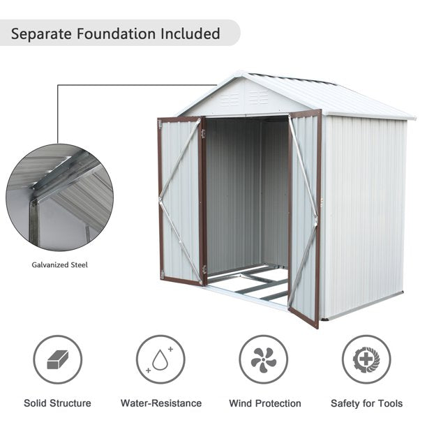 Sesslife Tool Storage Shed, 6 x 4 Ft Storage House with Vents, Hooks, Galvanized Steel Garden Shed with Hinged Door and Padlock, 75.6" Tall Verticle Outdoor Storage Shed for Patio Lawn Backyard, White