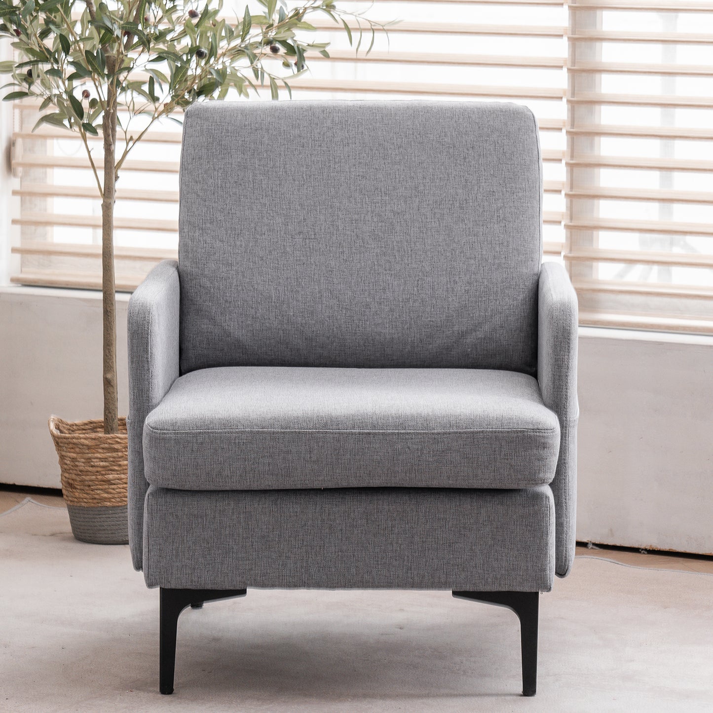 SESSLIFE Accent Chair, Leisure Single Sofa with Metal Feet, Beige Accent Chair for Bedroom, Living Room, Modern Comfy Reading Chair