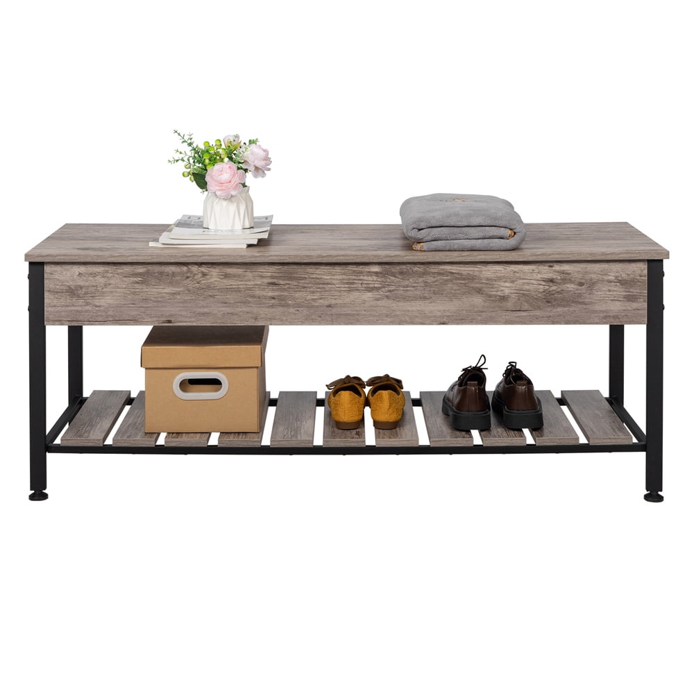 Flip Top Storage Bench, SESSLIFE 2-Tier Entryway Shoe Rack with Seat, Wood Storage Shoe Bench for Entryway Bedroom Living Room, 47.8" L x 16.1" W x 19" H, Gray, X790