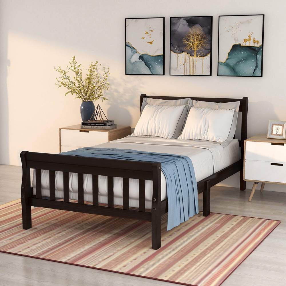 Twin Platform Bed, SESSLIFE Pine Wood Bed Frames with Headboard and Footboard, Twin Beds No Box Spring Needed, Modern Bed for Boys Girls Room, 79" L X 41.3" W X 35.4" H, Espresso, X3311