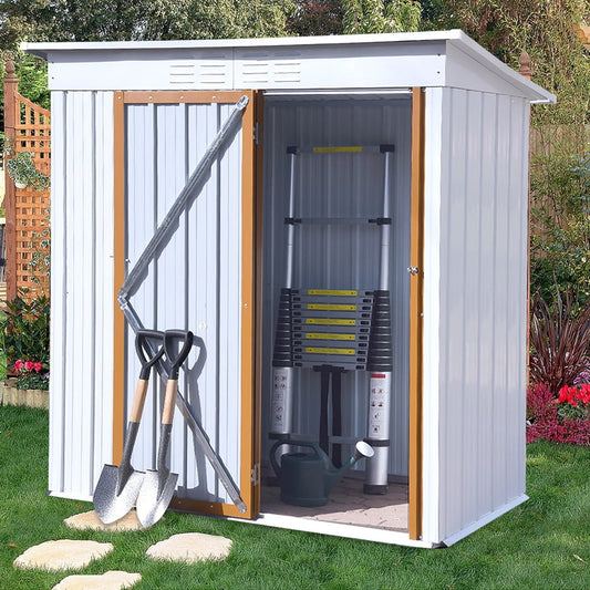 Outdoor Storage Shed, Sesslife 60 x 31 Inch Aluminum Tool Storage House with Lockable Door and Vents, Outside Garden Storage Room with Pent Roof for Backyard Lawn Patio, White, X3160