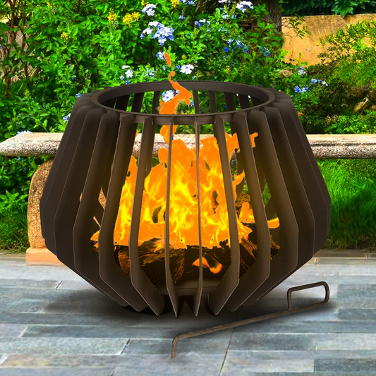 Outdoor Fire Pit, SESSLIFE 24" Round Wood Burning Fire pit with Brazier Hook, Portable Fire Pit for Camping, Steel Patio Fire Pit, Black, X1015