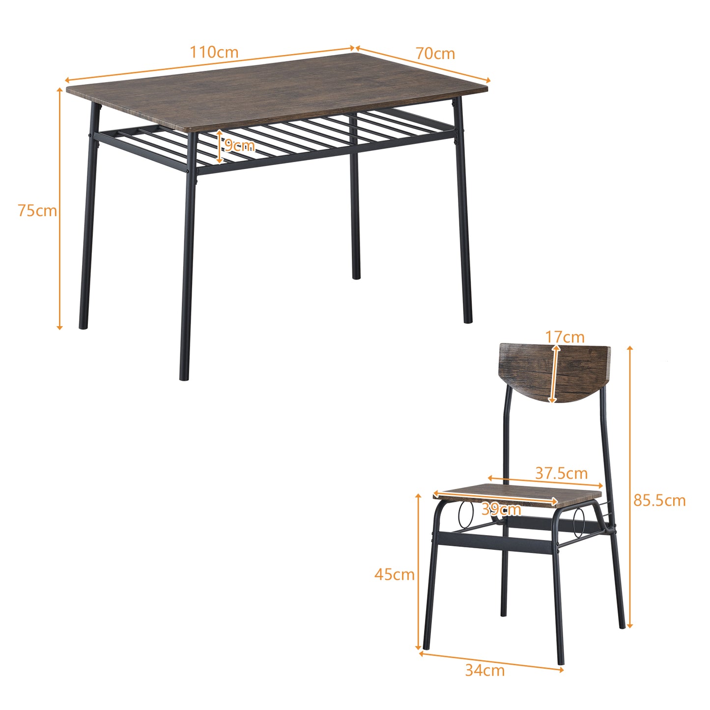 Dining Table and 4 Chairs Set, Sesslife Butternut Dining Table Set for 4, Wood Kitchen Dining Set, Rectangle Table with Storage, Chairs with Backrest, Industrial Dining Room Furniture