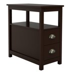 Narrow End Tables for Living Room, Sesslife Wood Storage Side Table with Two Drawers and Open Shelf, Brown Sofa Table Nightstand for Bedroom, Modern Furniture