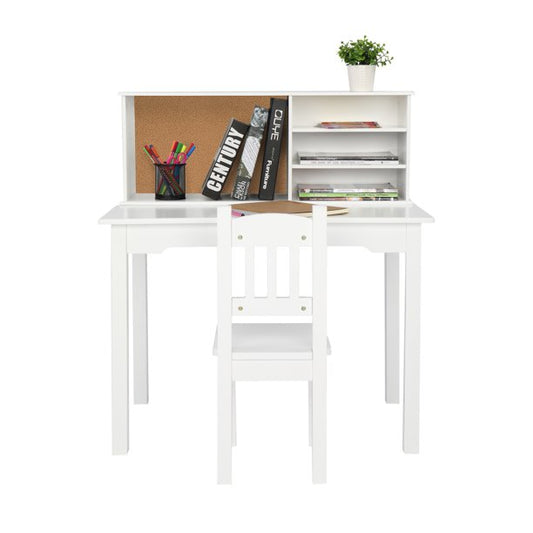 Kids Writing Desk Set for Bedroom, SESSLIFE White Wooden Desk and Chair Set with Storage for Student, X846