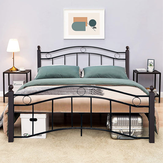 SESSLIFE Queen Bed Frames, Metal Platform Bed Frame No Box Spring Needed, Queen Size Bed Frames with Headboard and Footboard, Simple Bed Frame for Kids Teens Adults Bedroom, 600 LBS, Black, X2540