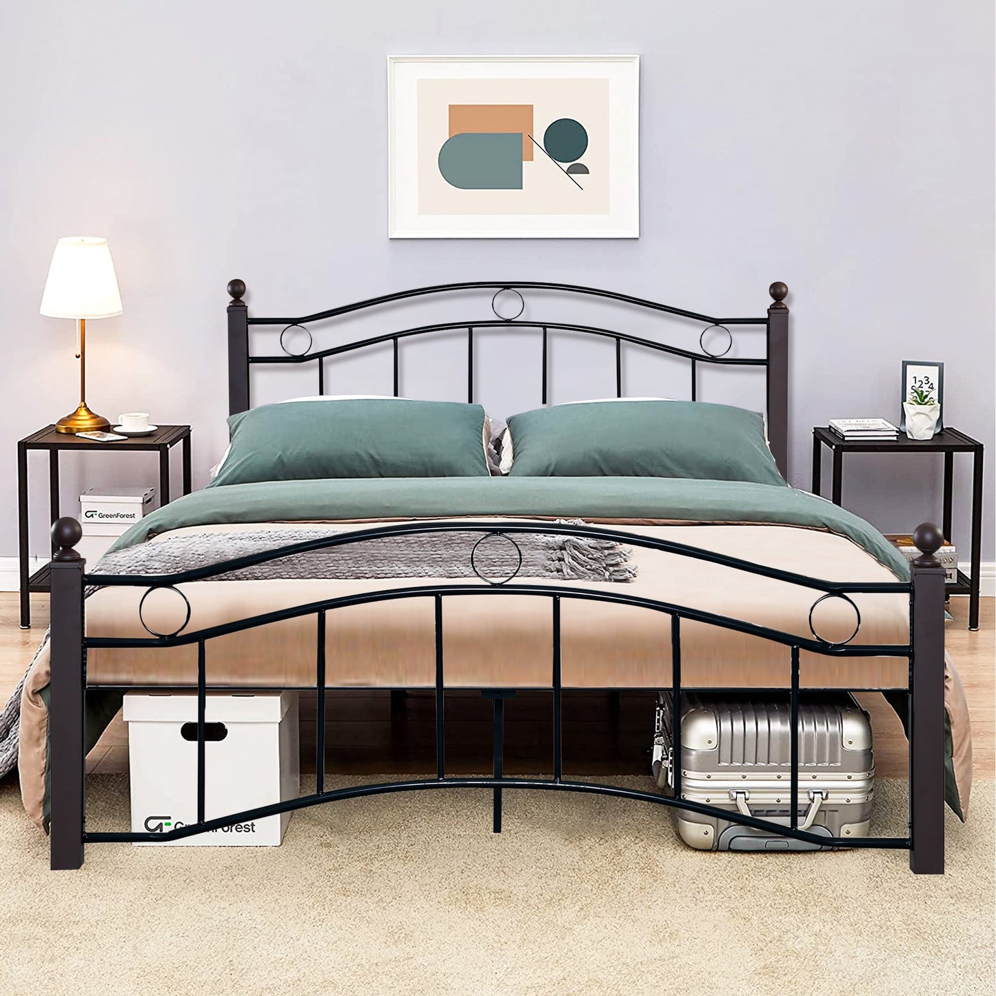 SESSLIFE Queen Size Bed Frame with Headboard, Classic Metal Platform Bed Frame with Mattress Foundation, No Box Spring Needed, Easy Set Up Steel Structure for Adults Teens Kids, Black, X2548