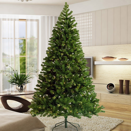 7.5 Feet Christmas Tree for Home Party Holiday Decor, SESSLIFE Artificial Christmas Tree with 1420 Tips, Foldable Metal Stand, Hinged Pre-Lit Christmas Trees with 400 Led Lights, Green, X1356