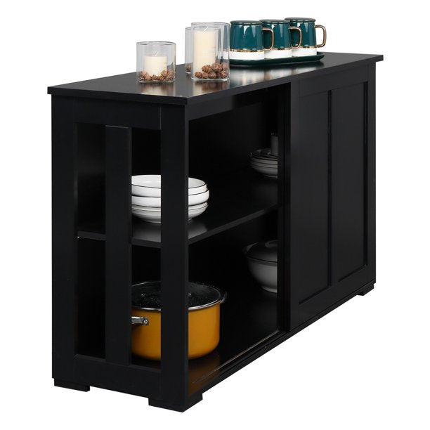 SESSLIFE Sideboard Buffet Cabinet, Wood Kitchen Storage Cabinet with Sliding Door, Storage Shelf, Modern Cupboard for Living Room Entryway Pantry, Black, X2877