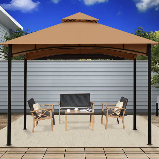 11' x 11' Outdoor Canopy Gazebo, Sesslife Patio Gazebo with Steel Frame and Double Tiers Roof, Drain Holes, Polyester Canopy Shelter for Garden Patio Sunshade, Khaki