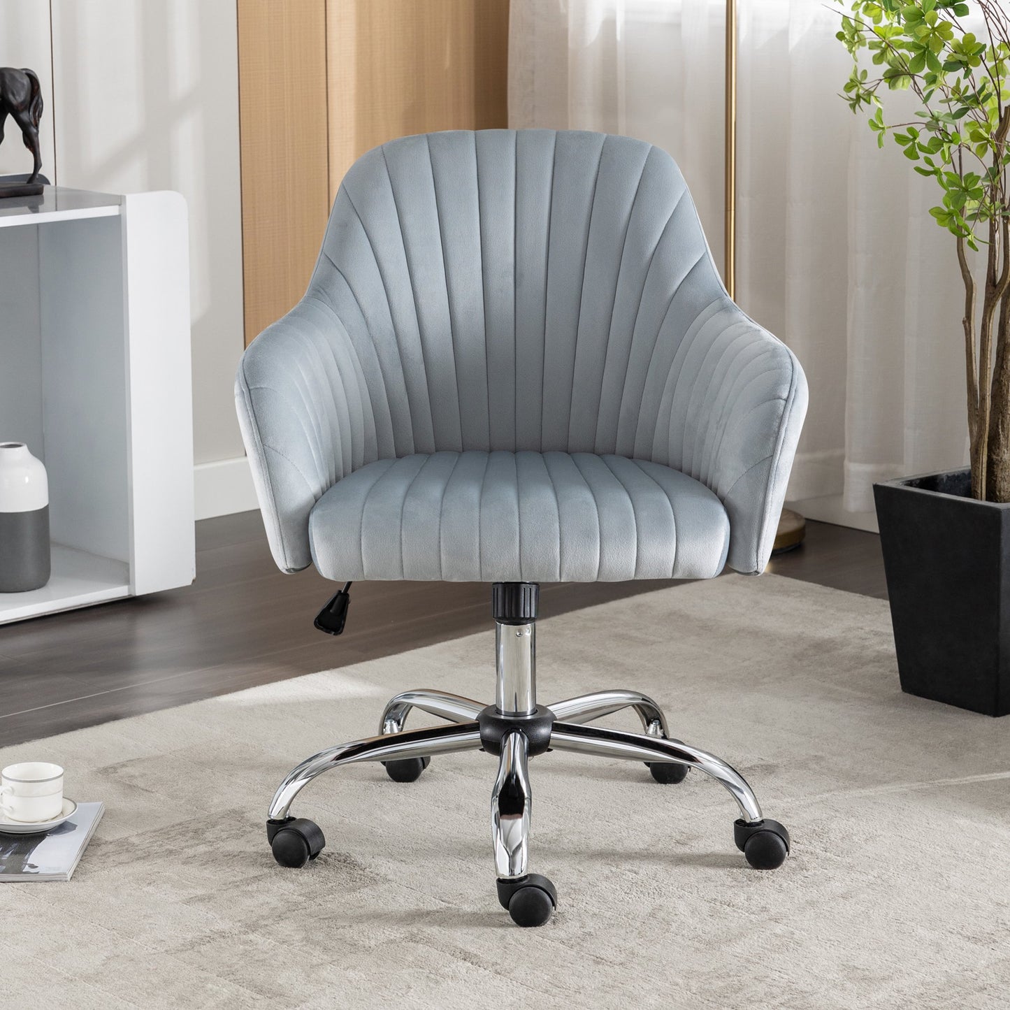 Sesslife Velvet Office Desk Chair, Height Adjustable Task Chairs, Modern Office Chair Makeup Chair, 360° Swivel Computer Chair, Mid Back Chair, Living Room Chairs, Gray