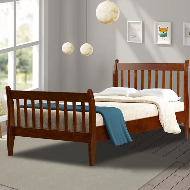 Twin Platform Bed, Sesslife Pine Wood Bed Frames with Headboard and Footboard, Twin Size Beds No Box Spring Needed, Modern Bed for Boys Girls Room, 80" L X 41.3" W X 40.4" H, Oak