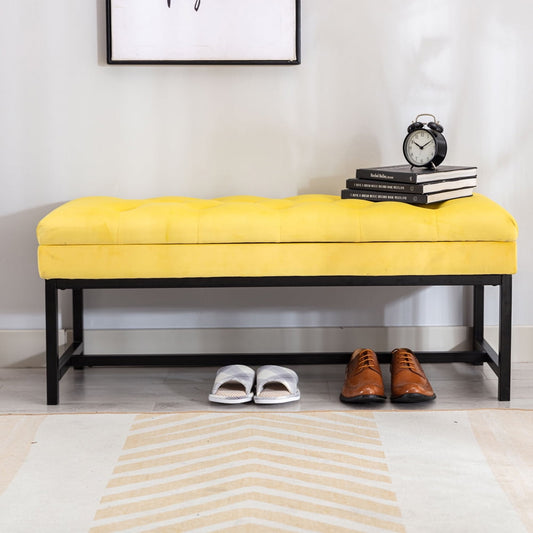 Sesslife Velvet Storage Bench with Storage, Yellow Storage Ottoman with Metal Frame and 330 LBS Weight Capacity, Bench for Bedroom Entryway Living Room