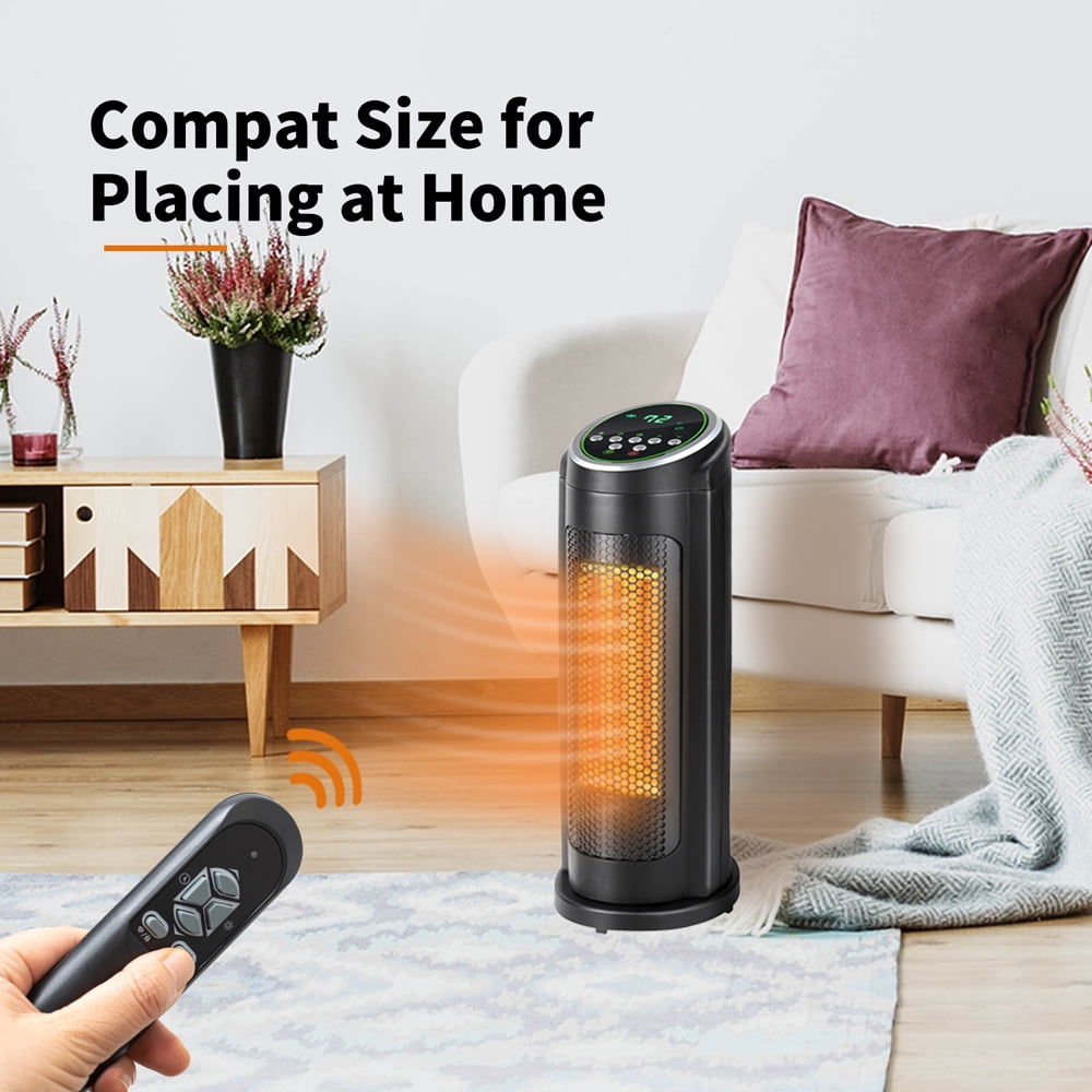 1500W Ceramic Tower Space Heater with Remote, SESSLIFE Electric Heater with Oscillation, 12H Timer, LED Indicator, Overheat & Tip-Over Protection, Indoor Portable Heater for Home Bedroom Office, Black