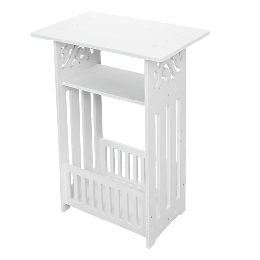 End Table for Small Space, SESSLIFE White Side Table with Open Shelf and Magazine Rack for Living Room, 12.99"(L) x 8.66"(W) x 23.62"(H), Wood Modern Furniture, X2690