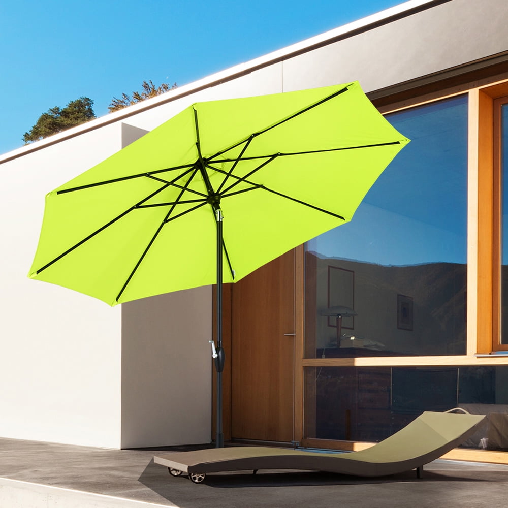 Sesslife Patio Umbrellas, 9' Outdoor Umbrella w/ Tilt Adjustment, UV-Resistant Fabric, 8 Ribs Market Table Umbrella with Crank, Light Green