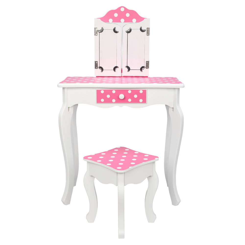 Kids Princess Vanity Table and Chair Set, Kids Vanity Set with Mirror, Makeup Dressing Table for Girls Age 4-9