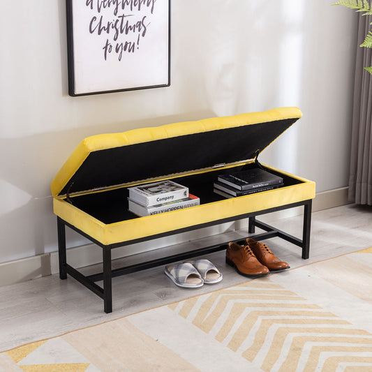 Velvet Storage Bench with Storage, Sesslife Yellow Storage Ottoman with Metal Frame and 330 LBS Weight Capacity, Bench for Bedroom Entryway Living Room