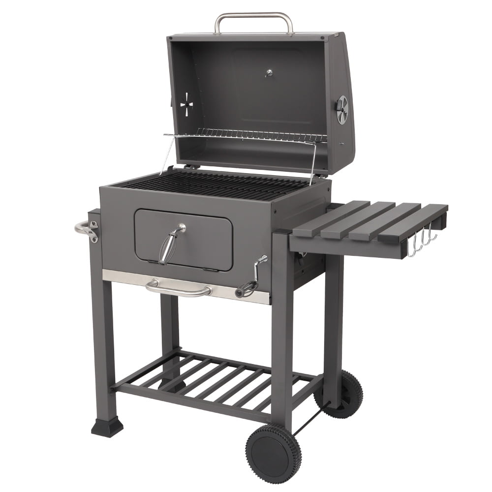 Charcoal Grills, SESSLIFE Outdoor BBQ Grill with Wheels, Wheels, Vents, Temperature Gauge, Gray, X915