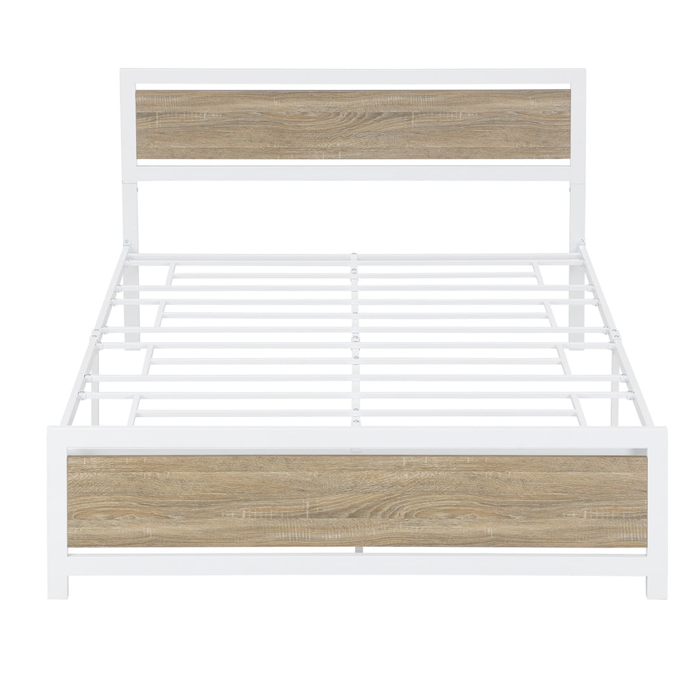 Metal Queen Size Bed Frame, Sesslife Industrial Style Platform Bed with Headboard & Footboard, No Box Spring Needed, Queen Bed Frame with Steel Slats System for Kid Adult, 420 Lbs, White, X3214